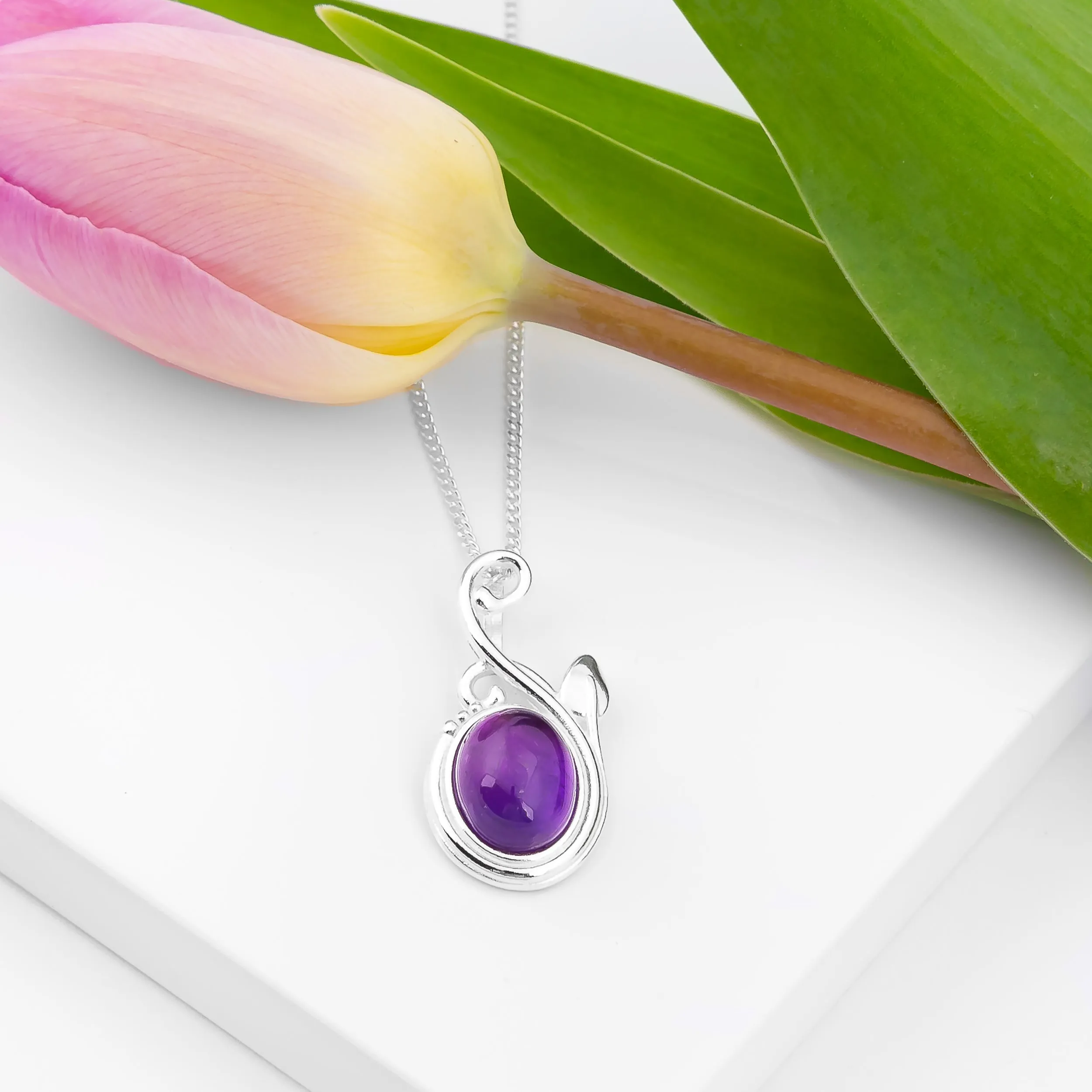 Leaf Motif Necklace in Silver and Amethyst sold by Henryka product image thumbnail 5