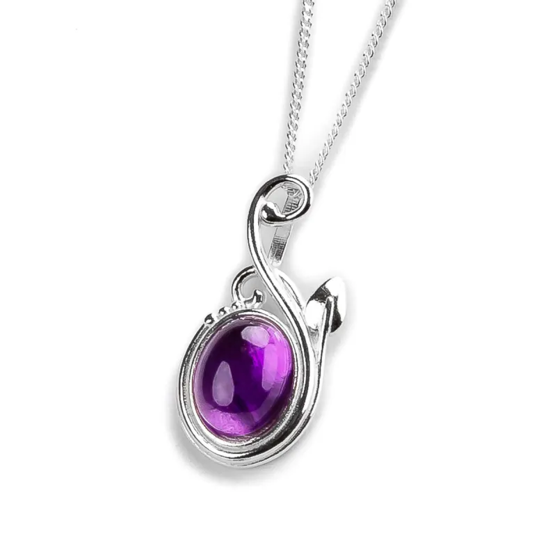 Leaf Motif Necklace in Silver and Amethyst sold by Henryka