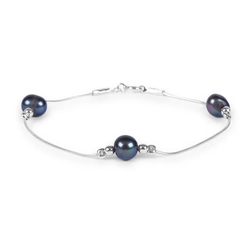 Bead Bracelet in Silver and Black Pearl sold by Henryka