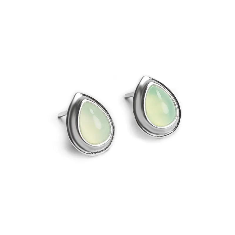 Classic Teardrop Stud Earrings in Silver and Prehnite sold by Henryka