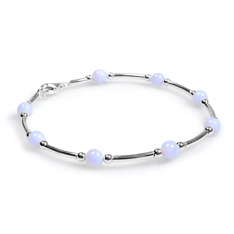 Bead Tube Bracelet in Silver and Blue Lace Agate sold by Henryka