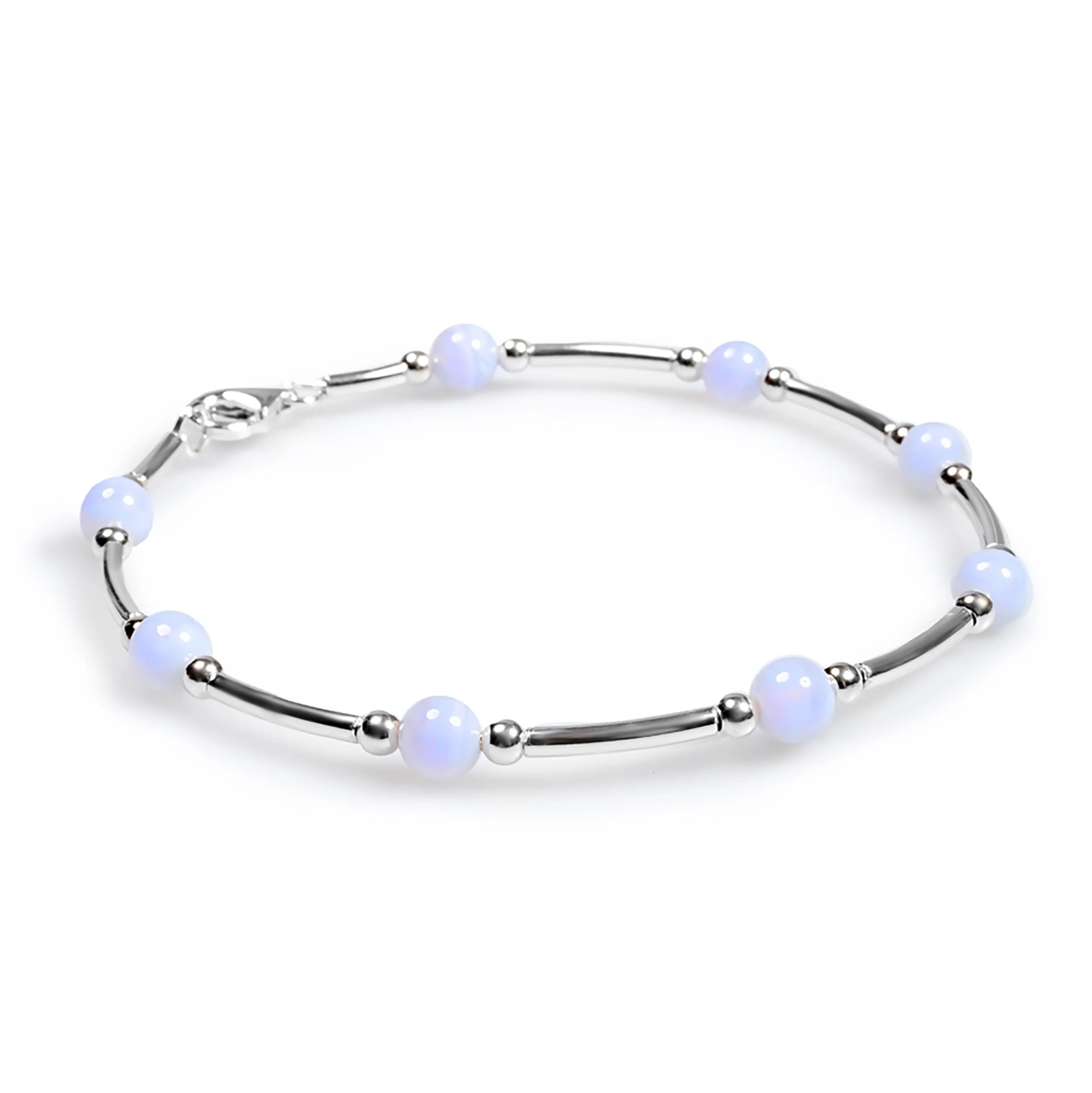 Bead Tube Bracelet in Silver and Blue Lace Agate sold by Henryka
