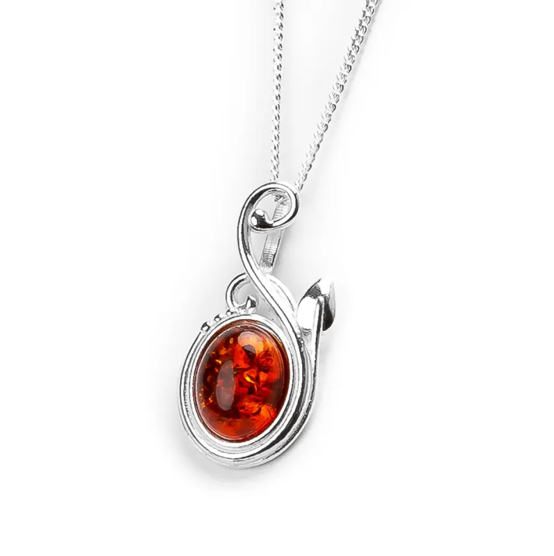Leaf Motif Necklace in Silver and Amber sold by Henryka