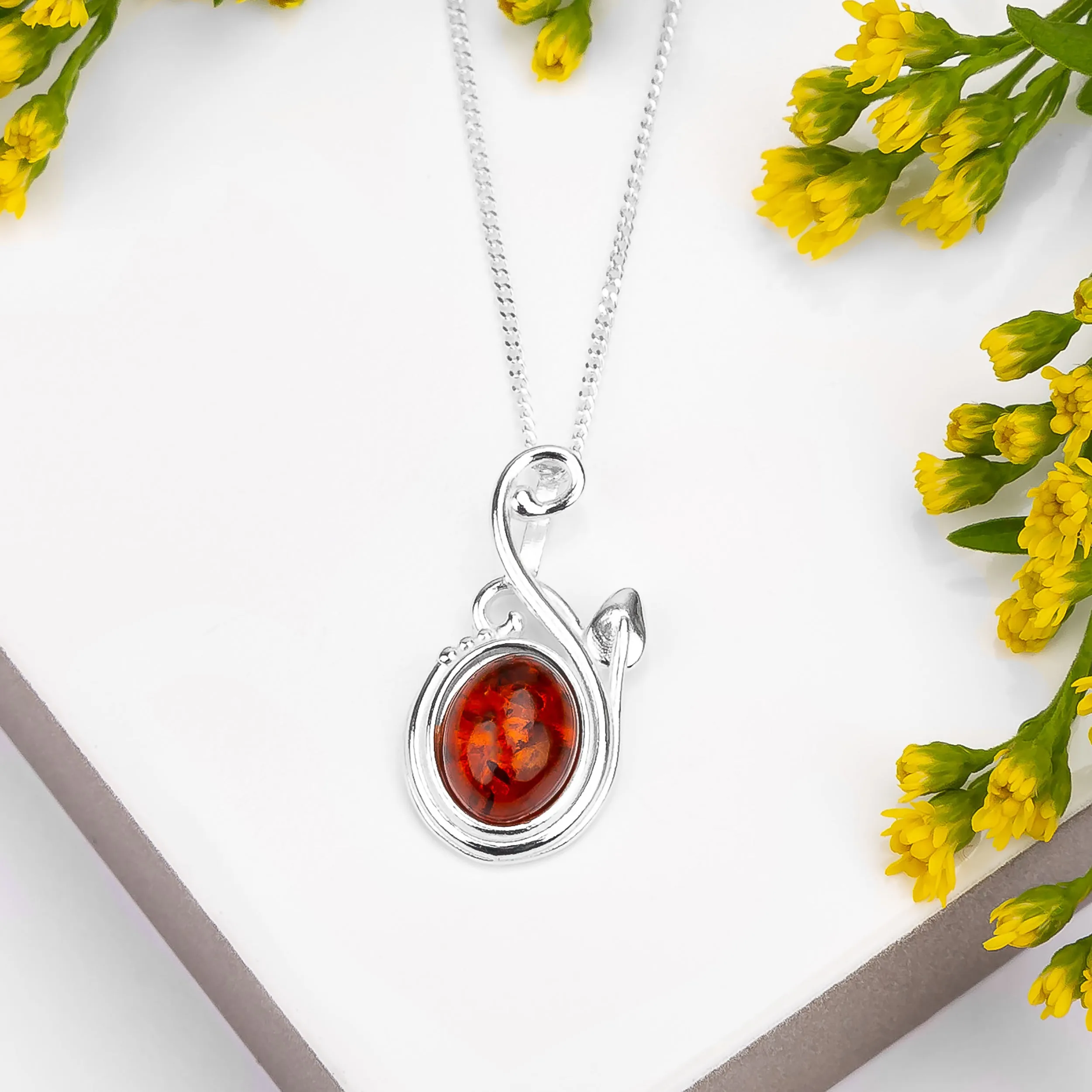 Leaf Motif Necklace in Silver and Amber sold by Henryka product image thumbnail 5