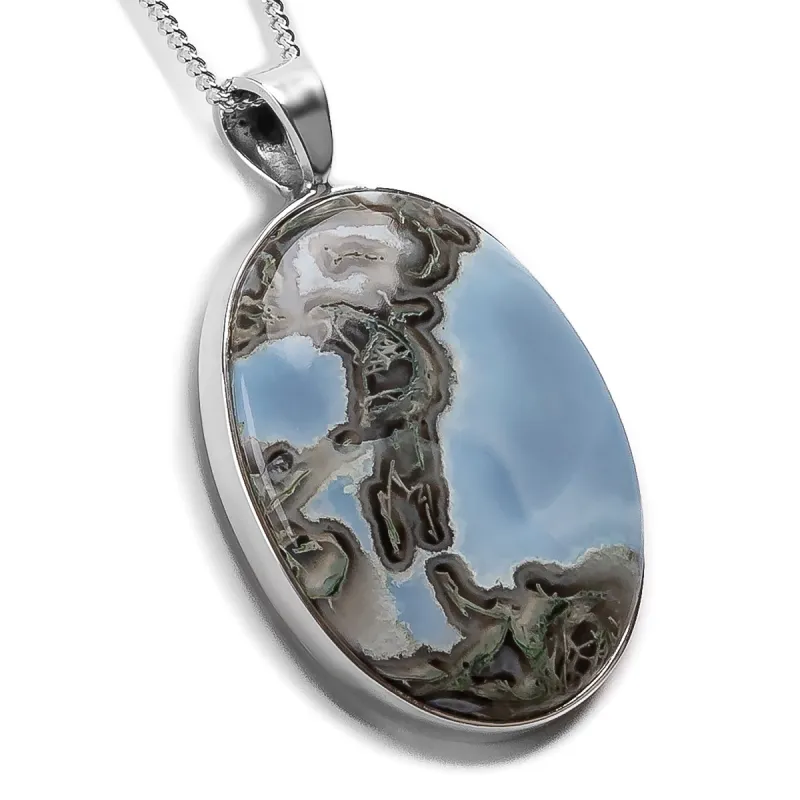 Intricate Oval Owyhee Blue Opal Necklace - Natural Designer Gemstone sold by Henryka