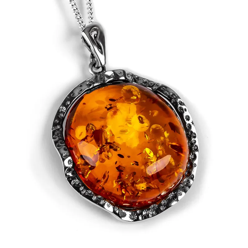 Top Quality Round Baltic Amber and Silver Necklace - Natural Designer Gemstone sold by Henryka