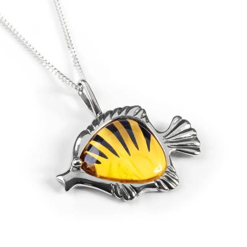 Fish / Anglefish Necklace in Silver and Amber sold by Henryka