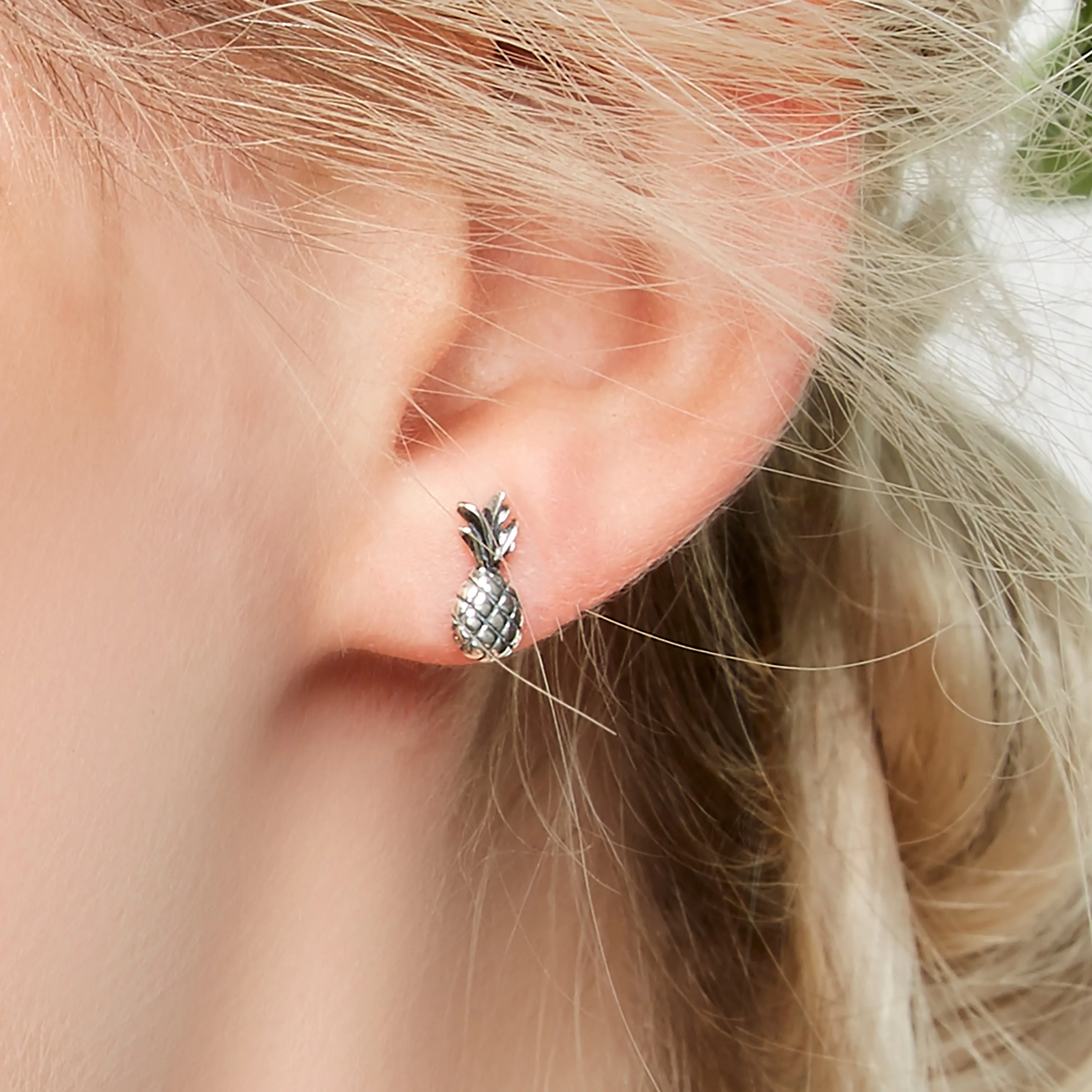 Miniature Pineapple Stud Earrings in Silver sold by Henryka product image thumbnail 2