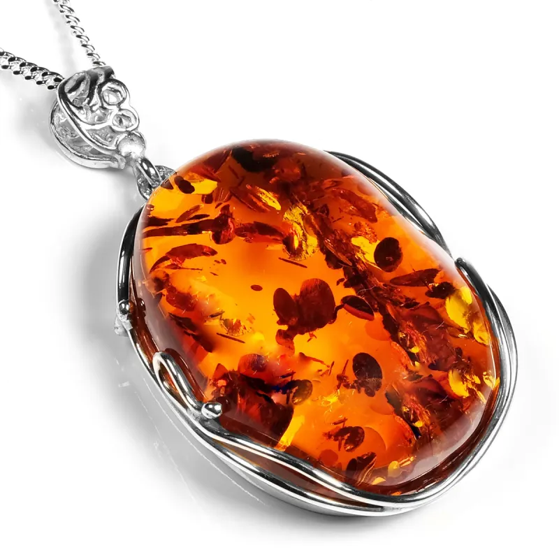 Quirky Baltic Amber and Silver Necklace - Natural Designer Gemstone sold by Henryka