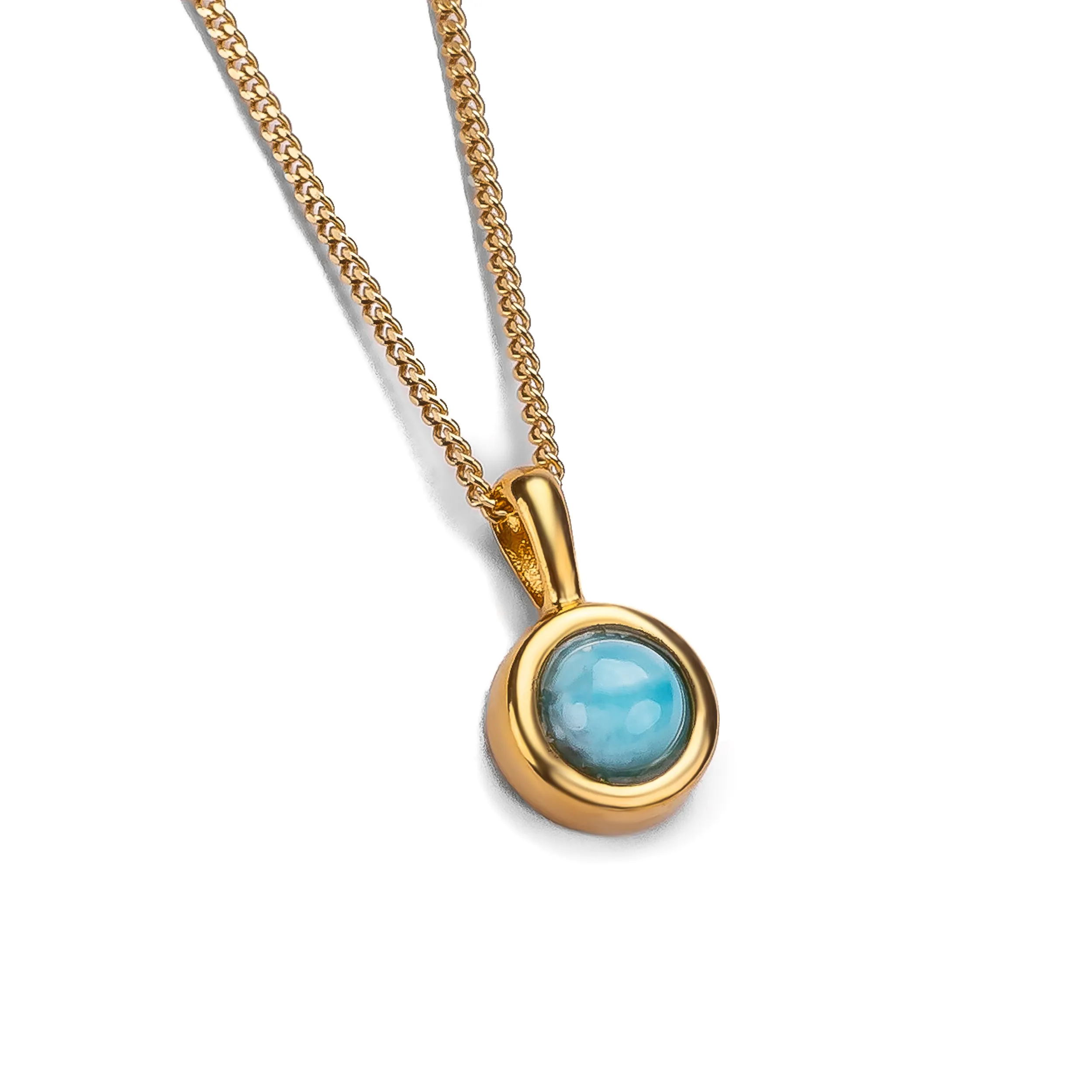 Round Charm Necklace in Silver with 24ct Gold & Larimar sold by Henryka
