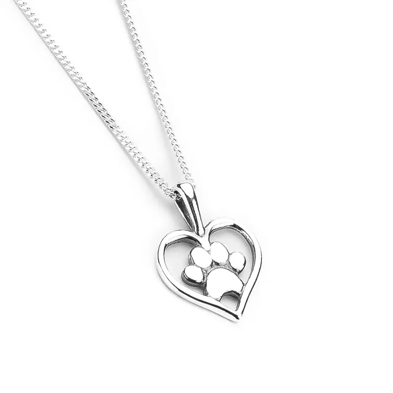 Paw Print Heart Necklace in Silver sold by Henryka