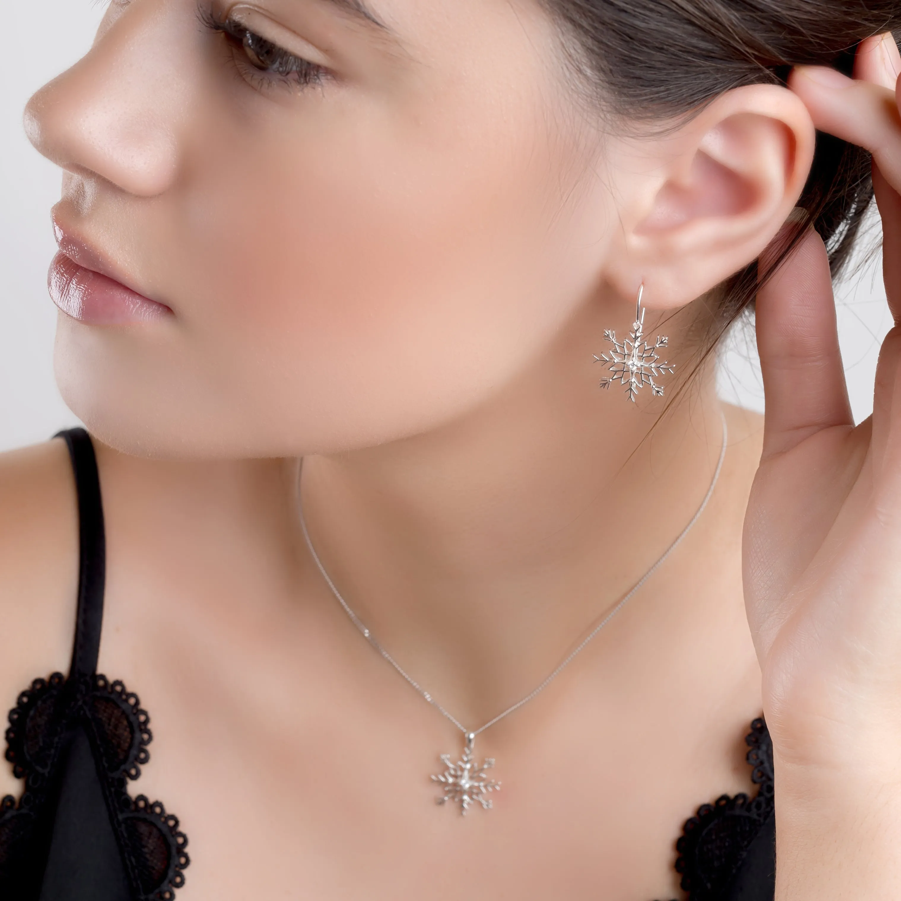 Snowflake Hook Earrings in Silver sold by Henryka product image thumbnail 3