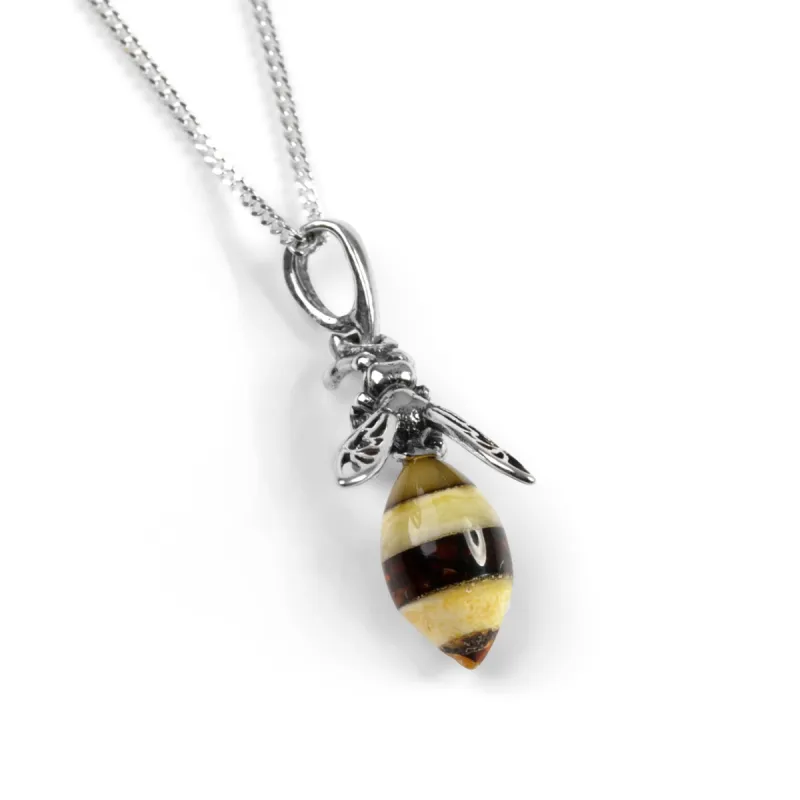Miniature Hornet Bee Necklace in Silver and Amber sold by Henryka