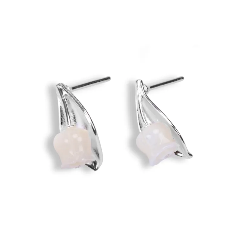 Lily of the Valley Flower Stud Earrings in Silver & Mother of Pearl sold by Henryka