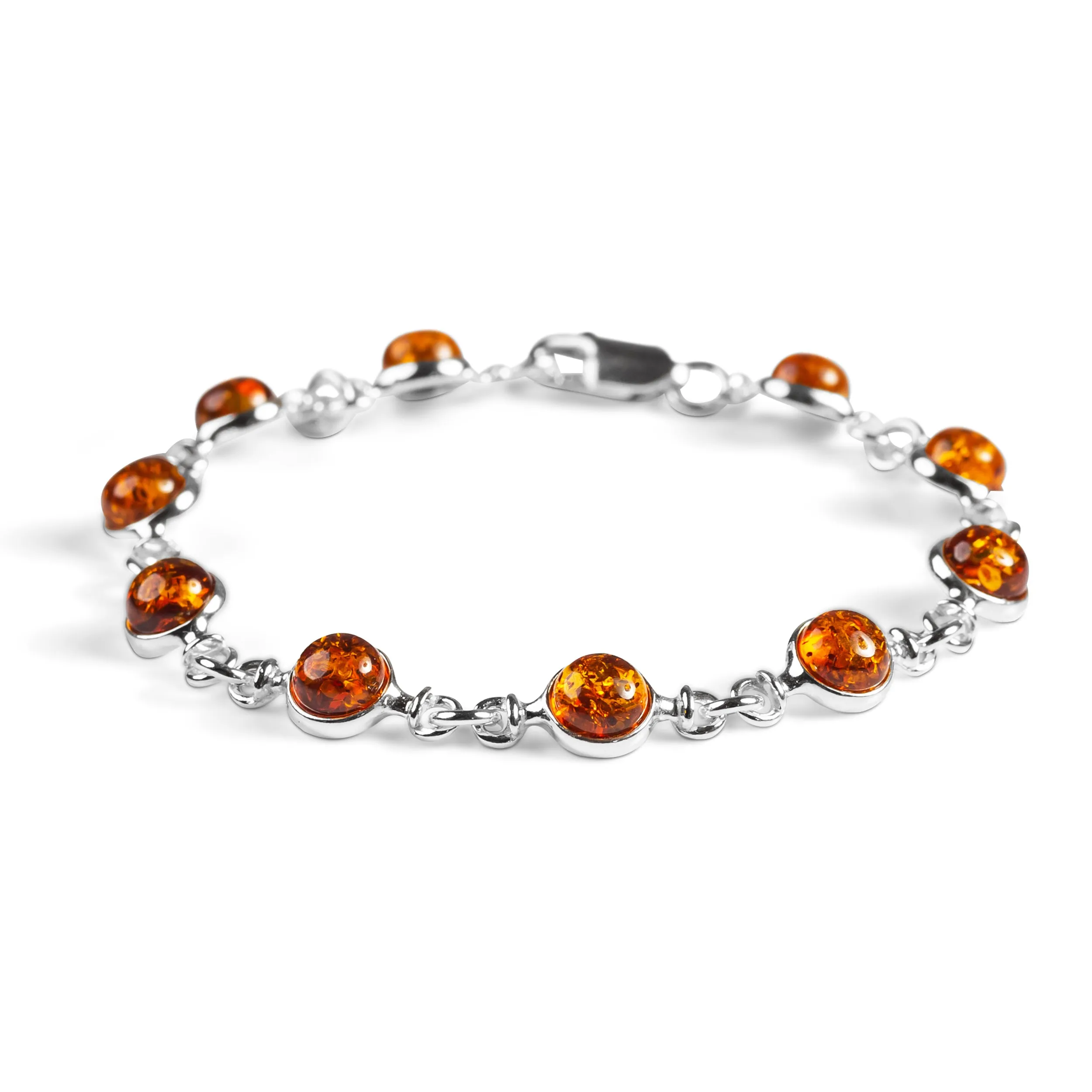 Circle Link Bracelet in Silver with 24ct Gold and Cognac Amber sold by Henryka product image thumbnail 4