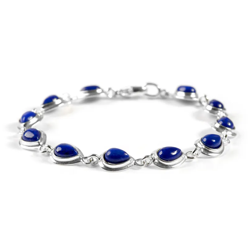 Classic Teardrop Link Bracelet in Silver and Lapis Lazuli sold by Henryka