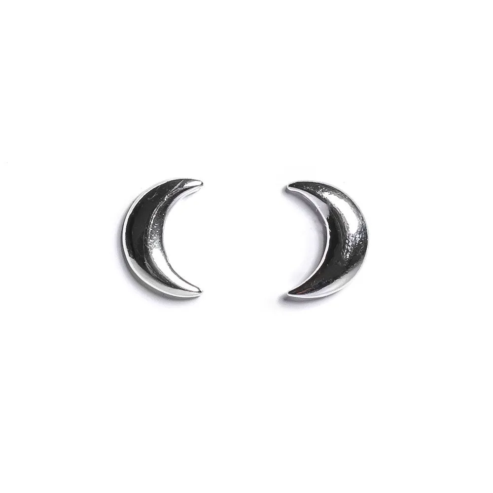 Crescent Moon Stud Earrings in Silver sold by Henryka
