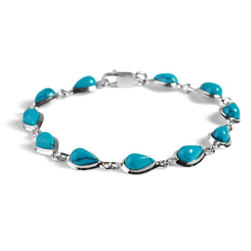 Classic Teardrop Link Bracelet in Silver and Turquoise sold by Henryka