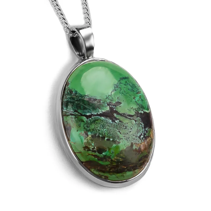 Oval Tibetan Turquoise Necklace - Natural Designer Gemstone sold by Henryka