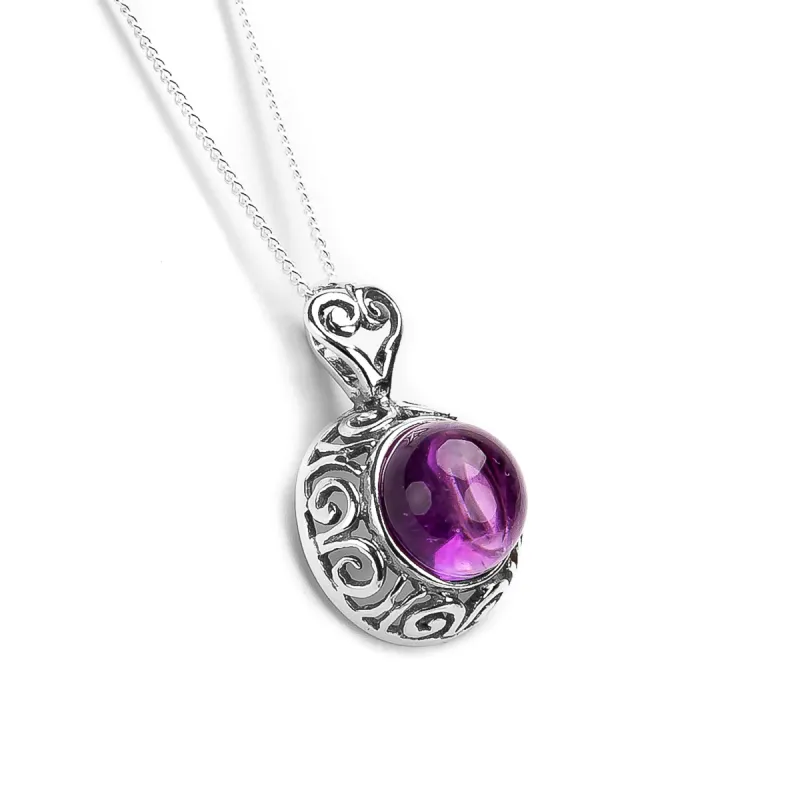Vintage Inspired Round Necklace in Silver & Amethyst sold by Henryka