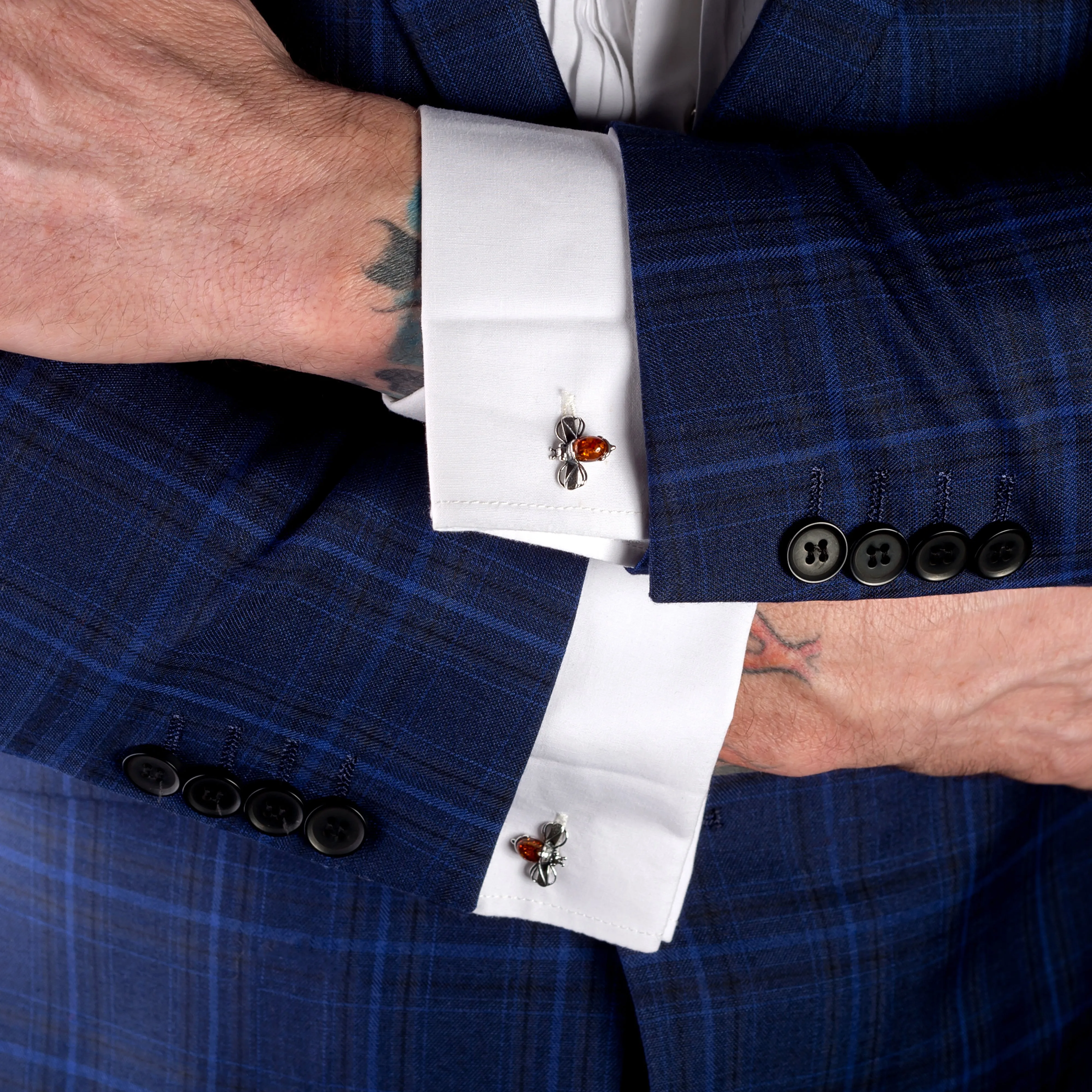 Bumble Bee / Bumblebee Cufflinks in Silver and Cognac Amber sold by Henryka product image thumbnail 2