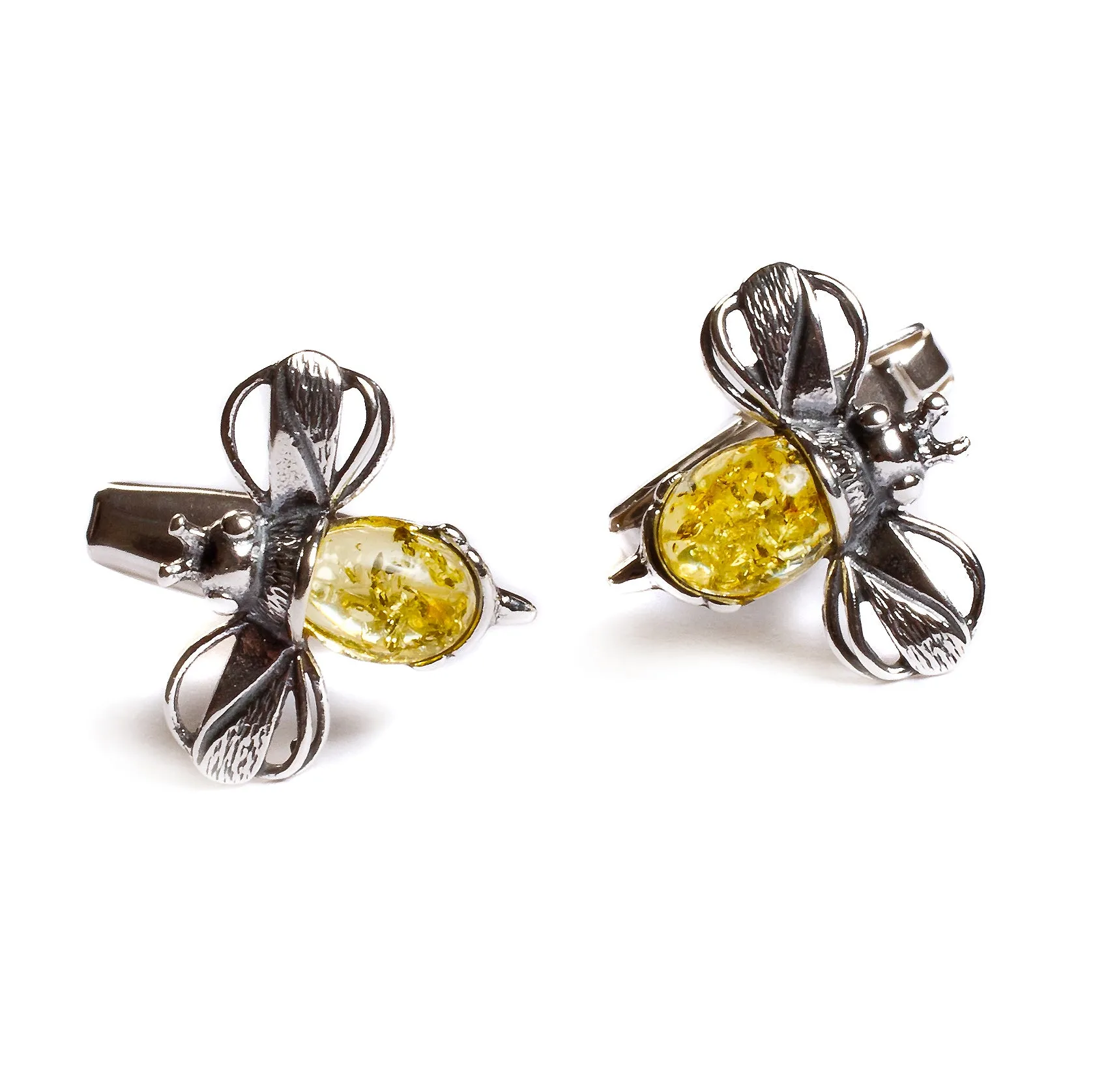Bumble Bee / Bumblebee Cufflinks in Silver and Cognac Amber sold by Henryka product image thumbnail 5