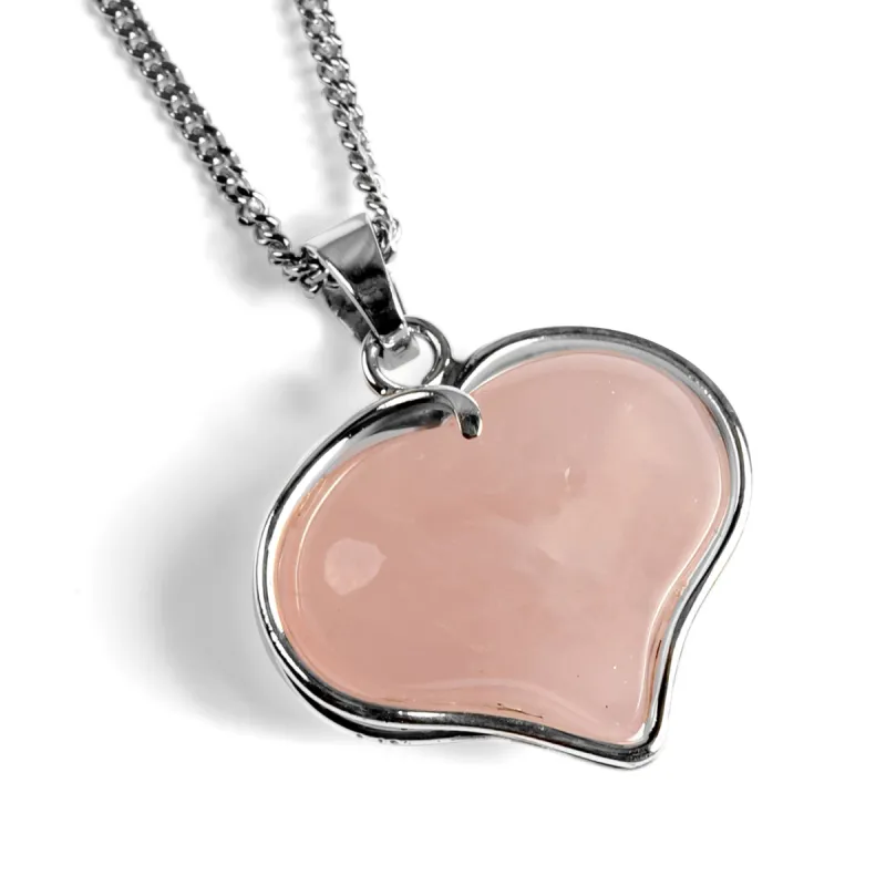 Romantic Love Heart Necklace in Silver & Rose Quartz sold by Henryka