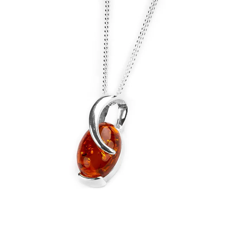 Oval Twist Necklace in Silver & Amber sold by Henryka