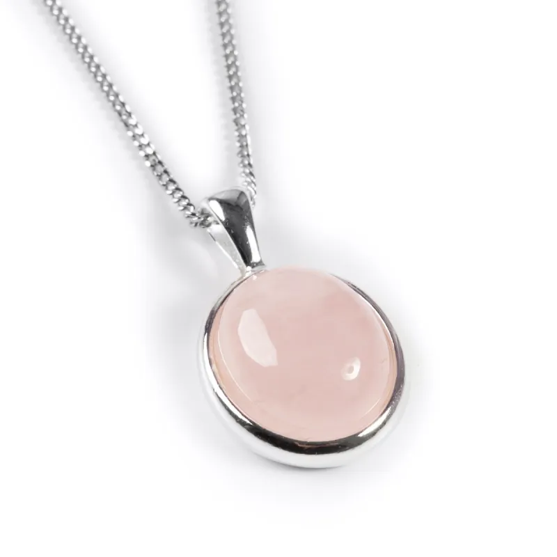 Classic Oval Necklace in Silver and Rose Quartz sold by Henryka