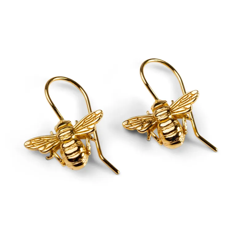 Cute Honey Bee Hook Earrings in Silver with 24ct Gold sold by Henryka