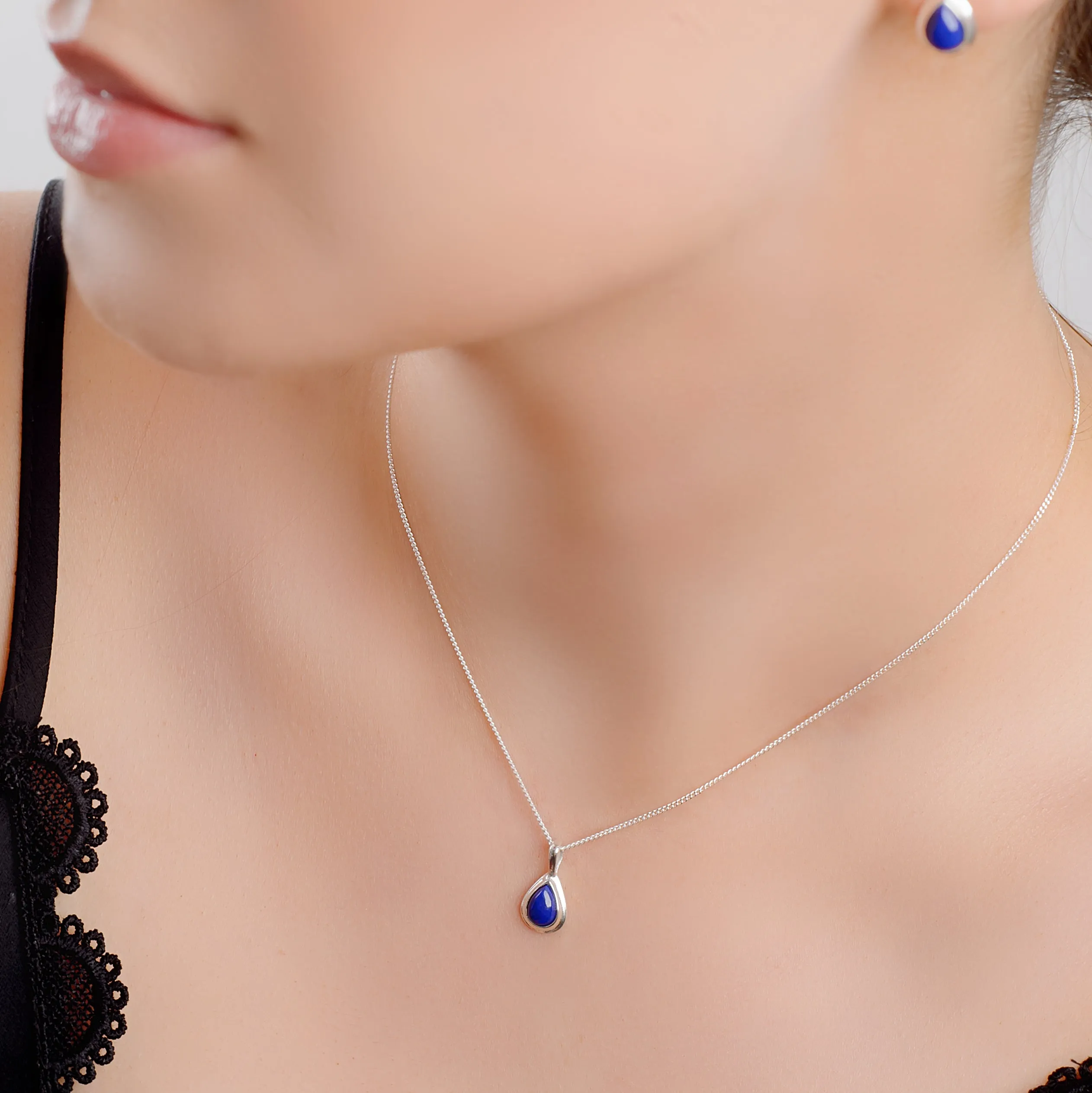 Classic Teardrop Necklace in Silver and Lapis Lazuli sold by Henryka product image thumbnail 2