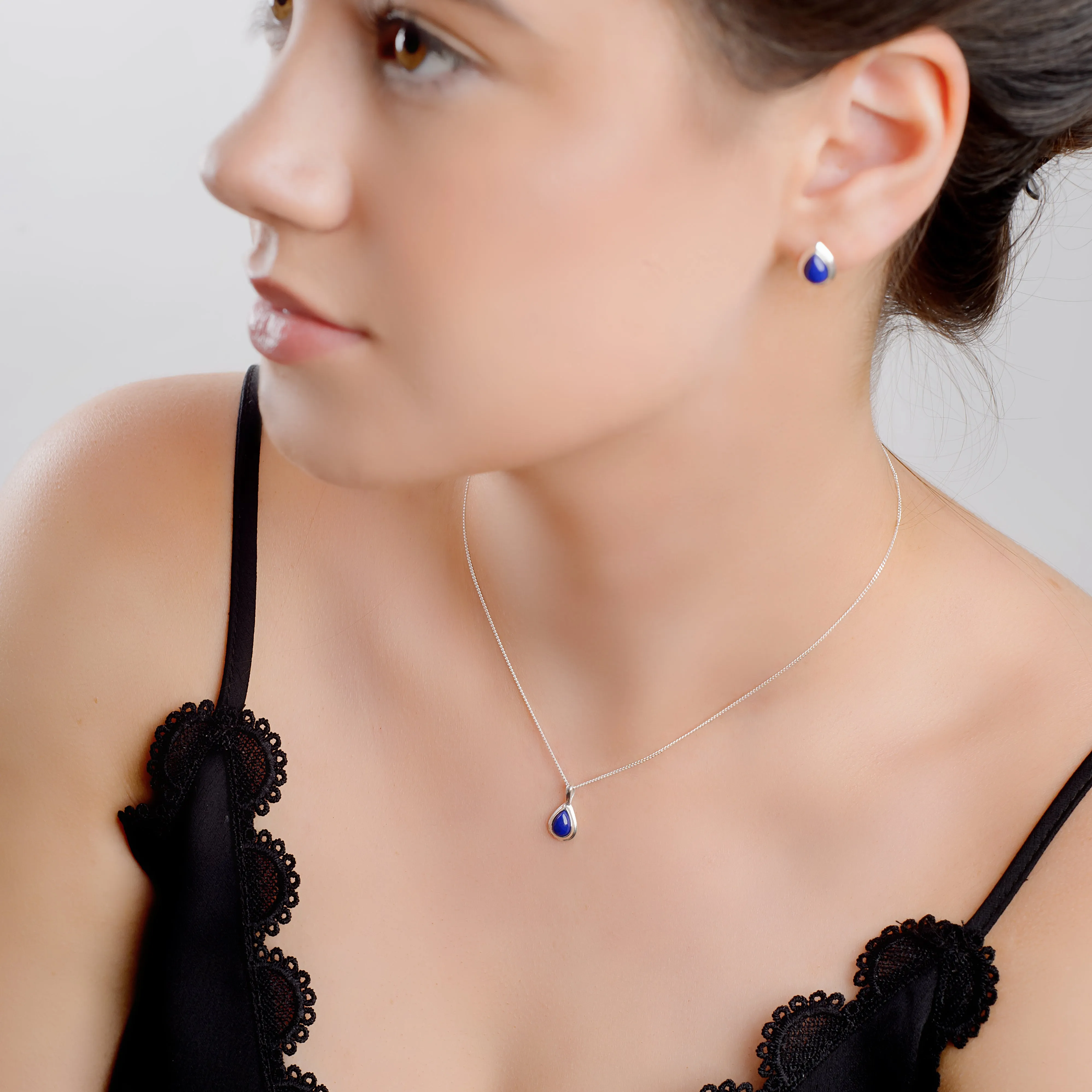 Classic Teardrop Necklace in Silver and Lapis Lazuli sold by Henryka product image thumbnail 3