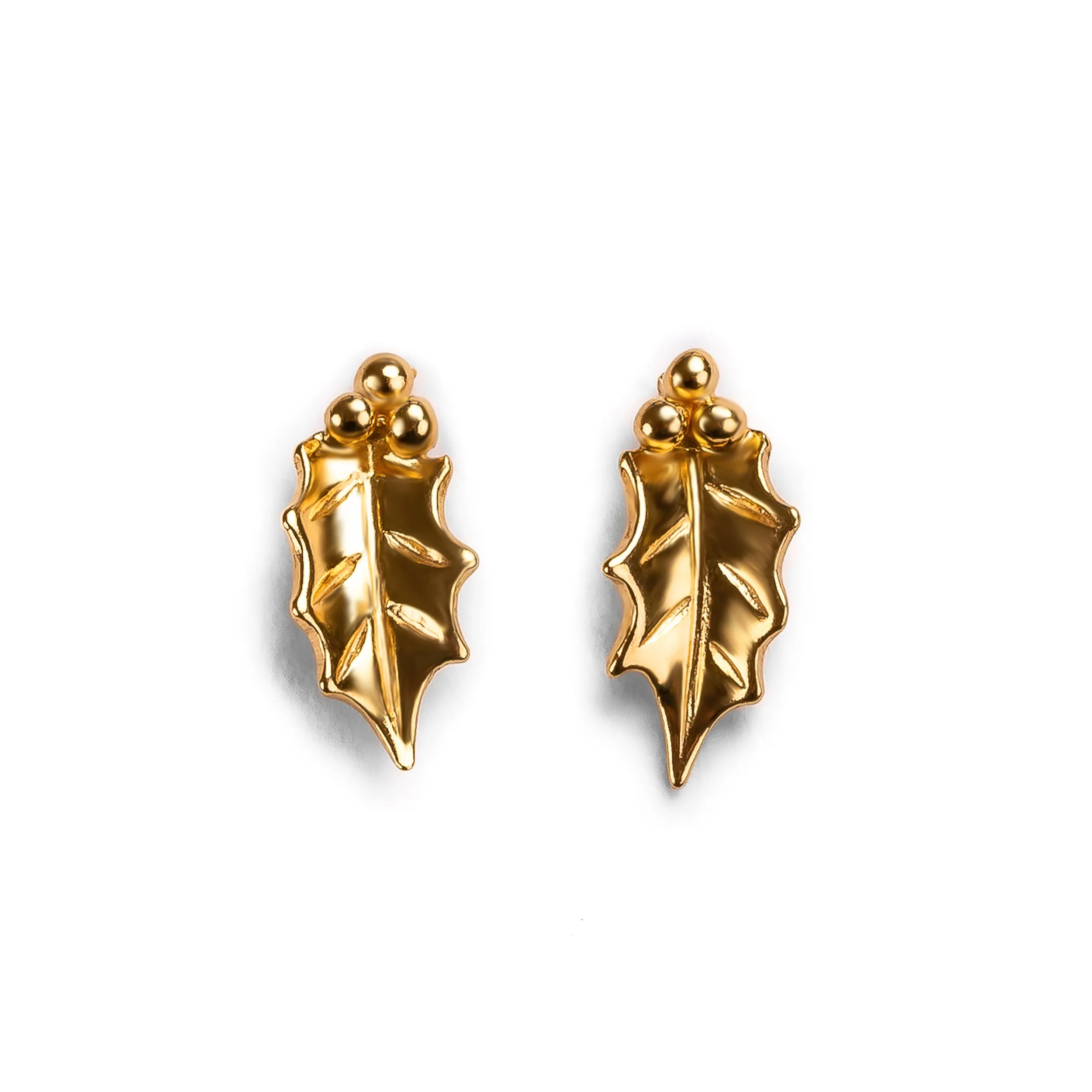 Holly Leaf Stud Earrings in Silver with 24ct Gold sold by Henryka