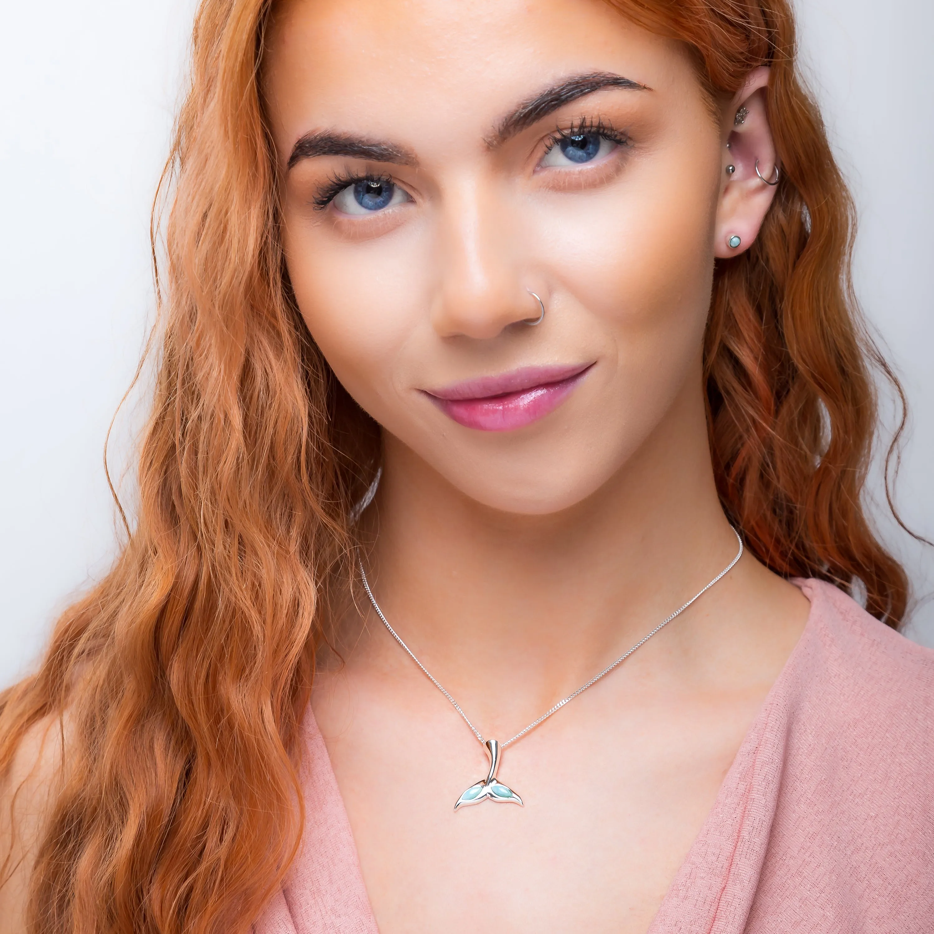 Whale / Dolphin Tail Necklace in Silver & Larimar sold by Henryka product image thumbnail 3