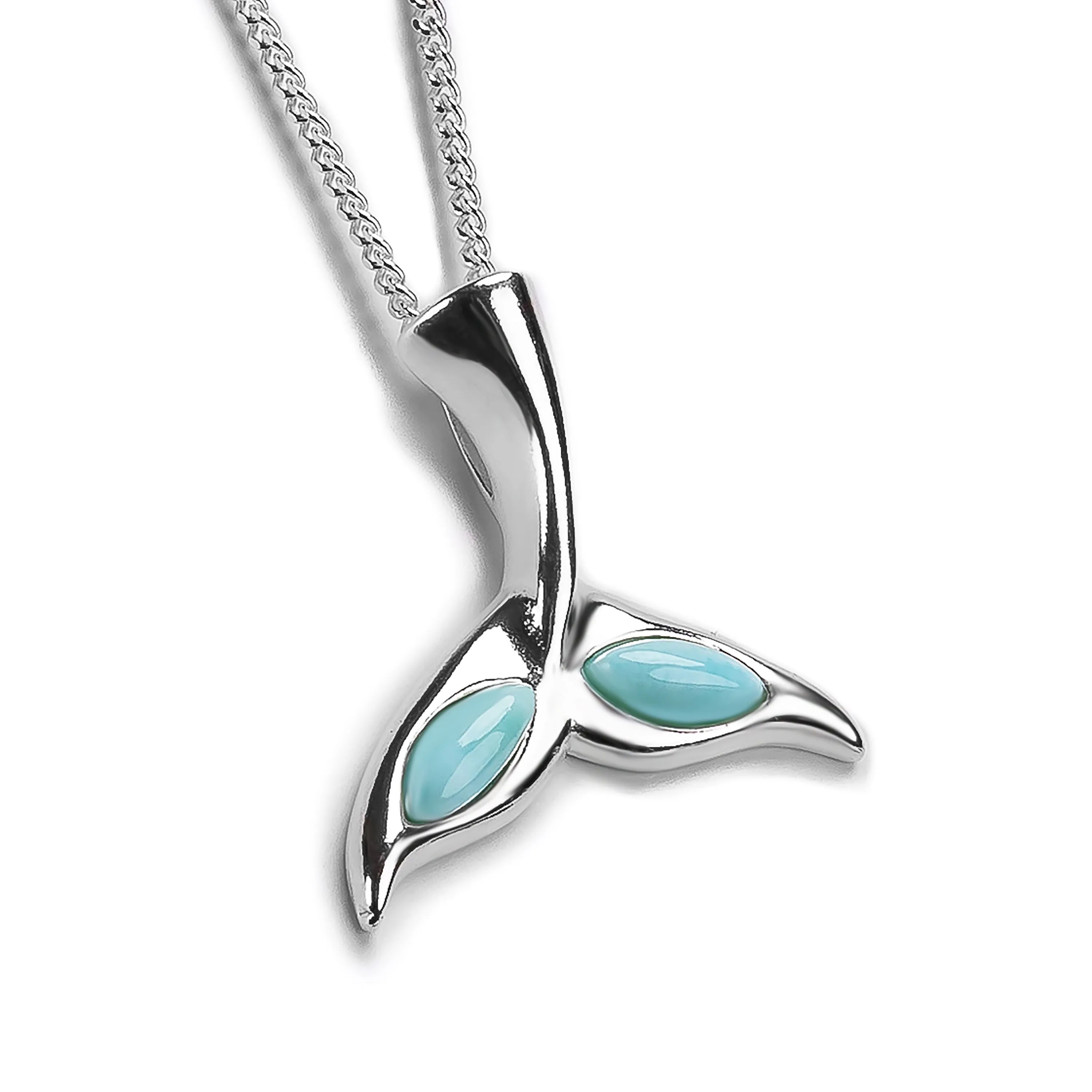 Whale / Dolphin Tail Necklace in Silver & Larimar sold by Henryka