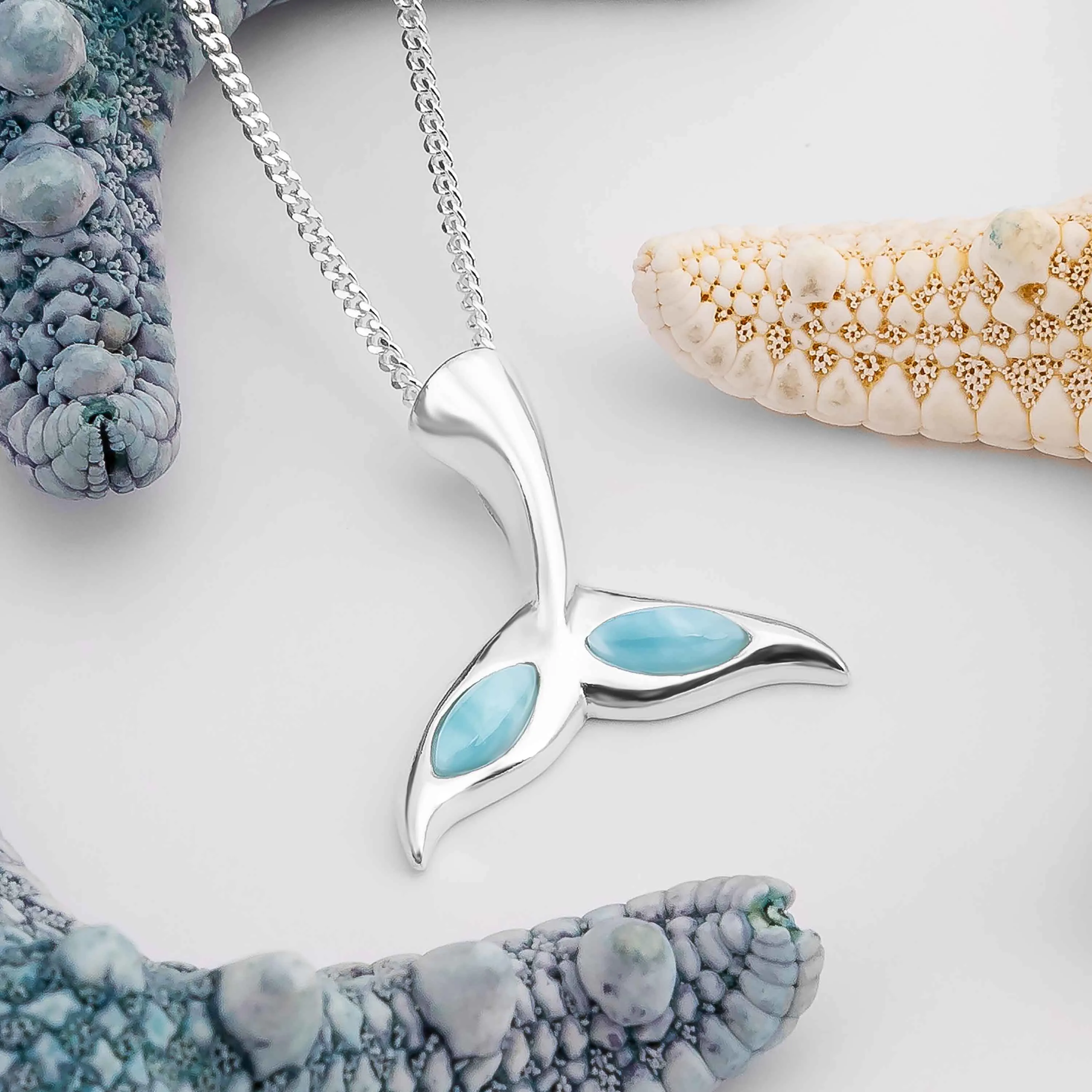 Whale / Dolphin Tail Necklace in Silver & Larimar sold by Henryka product image thumbnail 4