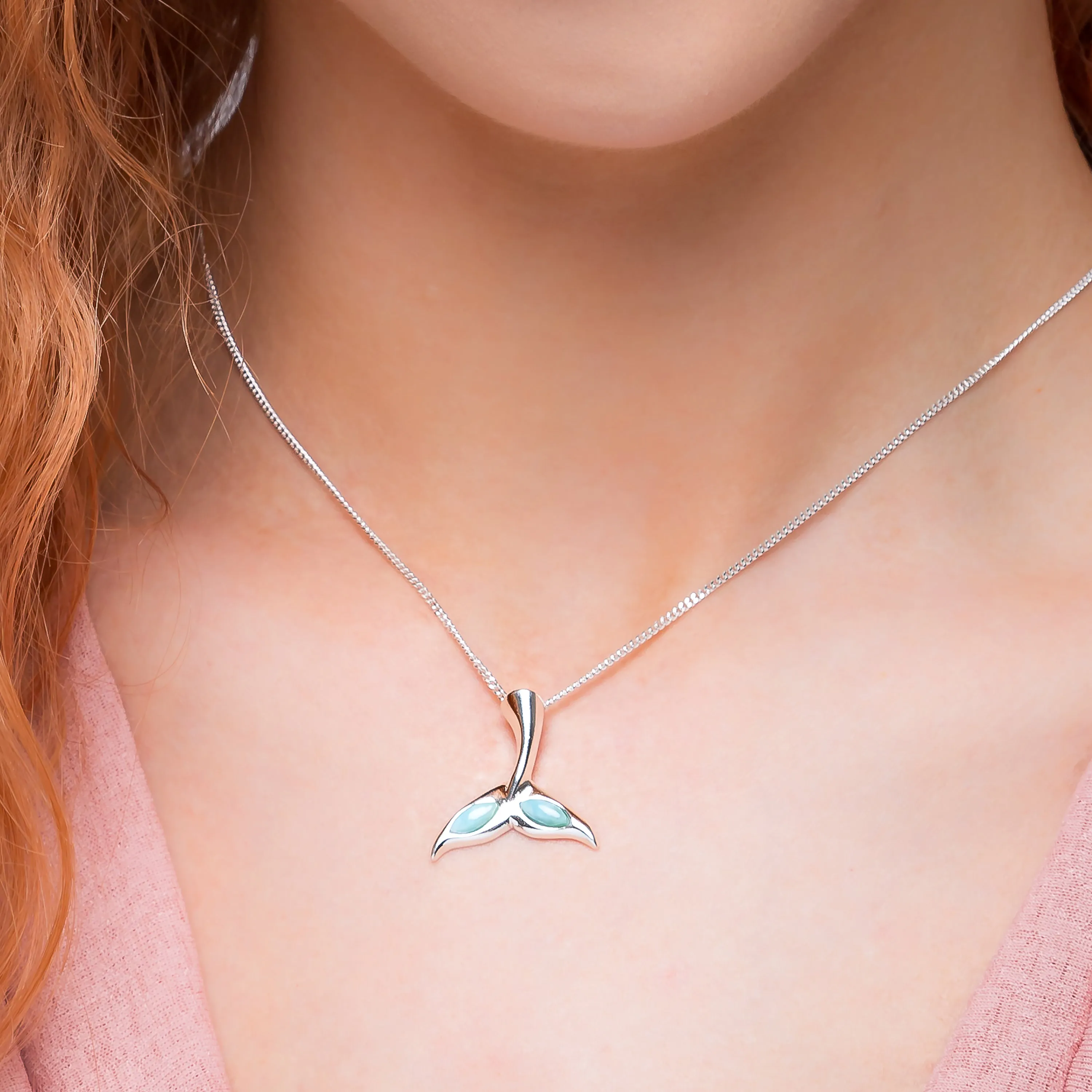 Whale / Dolphin Tail Necklace in Silver & Larimar sold by Henryka product image thumbnail 2