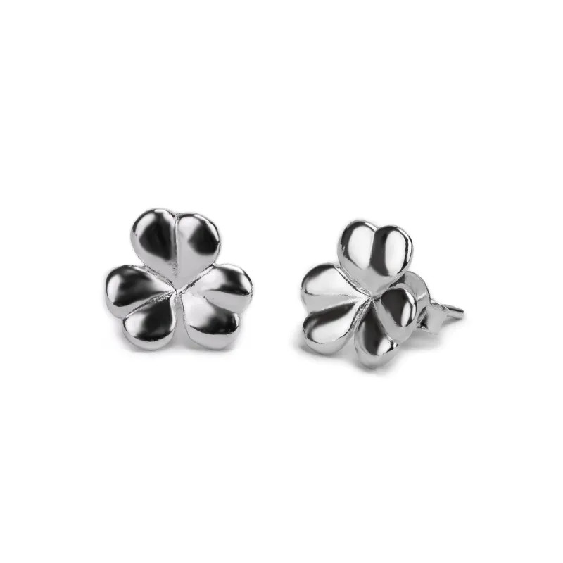 Lucky Shamrock / Clover Leaf Stud Earrings in Silver sold by Henryka
