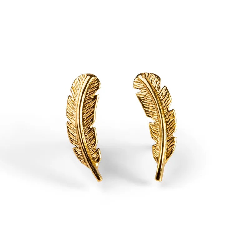 Feather Stud Earrings in Silver with 24ct Gold sold by Henryka