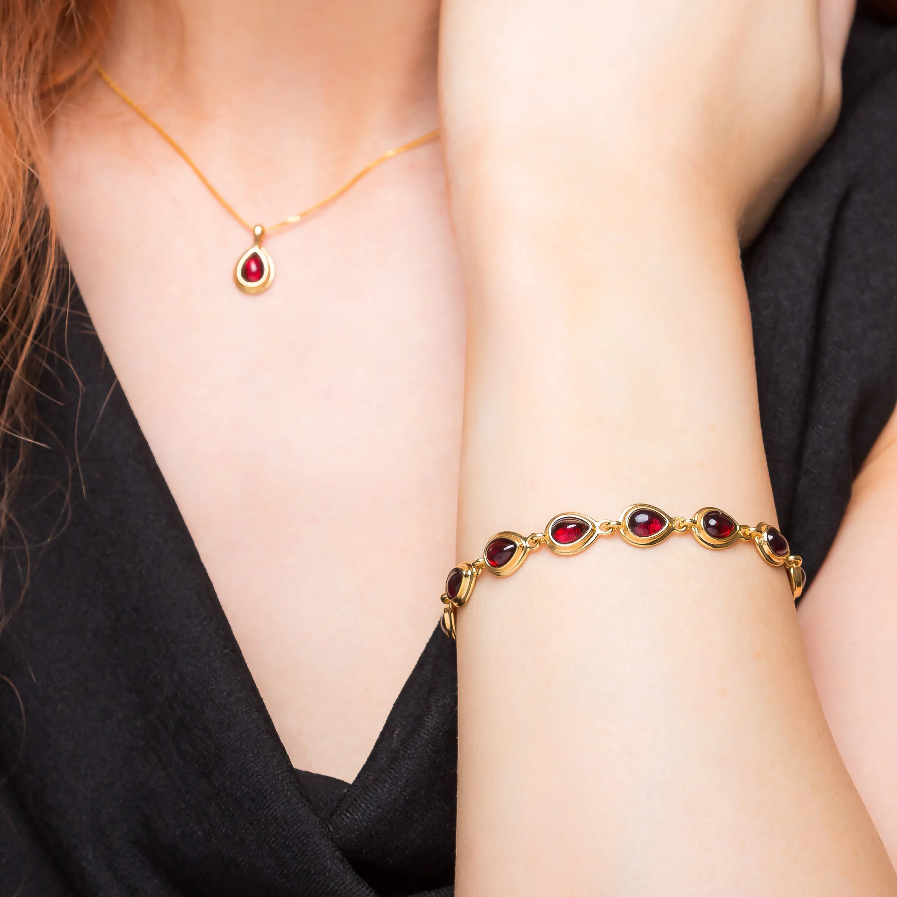 Classic Teardrop Link Bracelet in Silver with 24ct Gold & Garnet sold by Henryka product image thumbnail 2