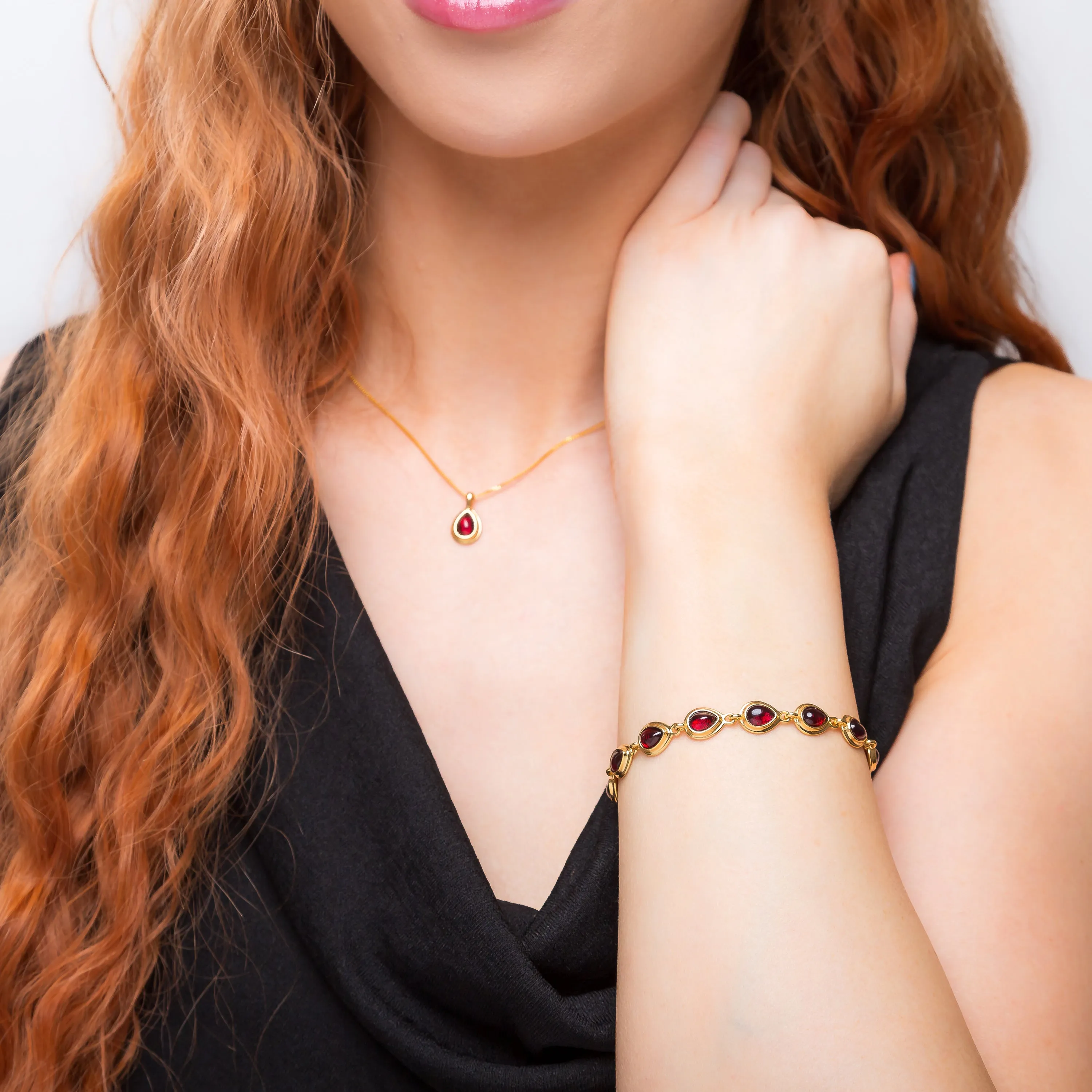 Classic Teardrop Link Bracelet in Silver with 24ct Gold & Garnet sold by Henryka product image thumbnail 3