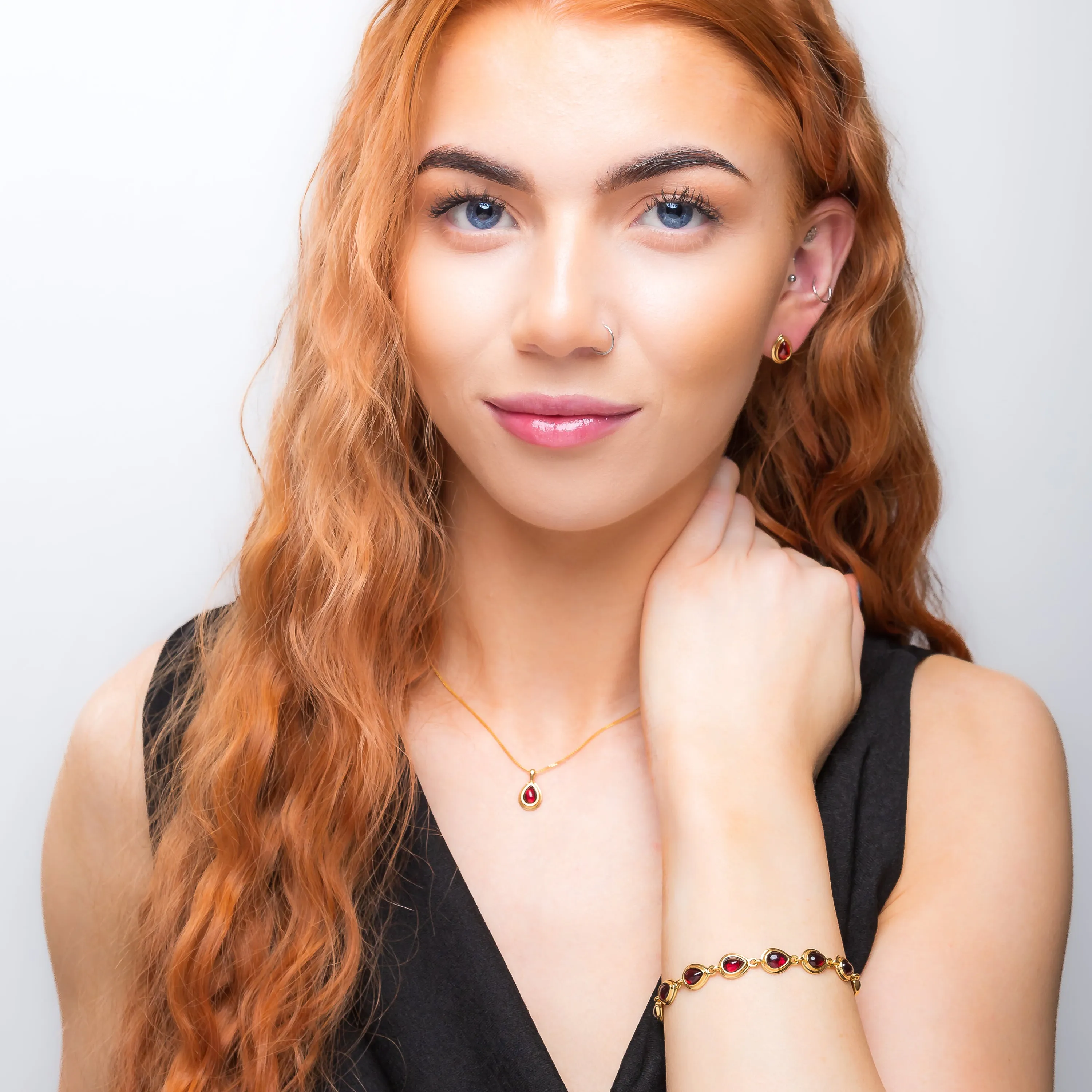 Classic Teardrop Link Bracelet in Silver with 24ct Gold & Garnet sold by Henryka product image thumbnail 4