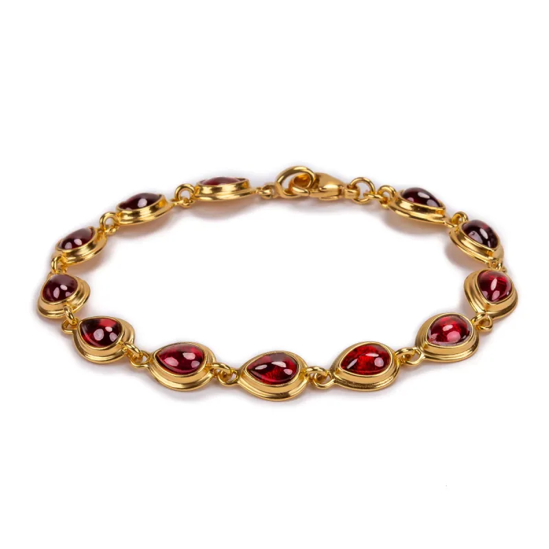 Classic Teardrop Link Bracelet in Silver with 24ct Gold & Garnet sold by Henryka