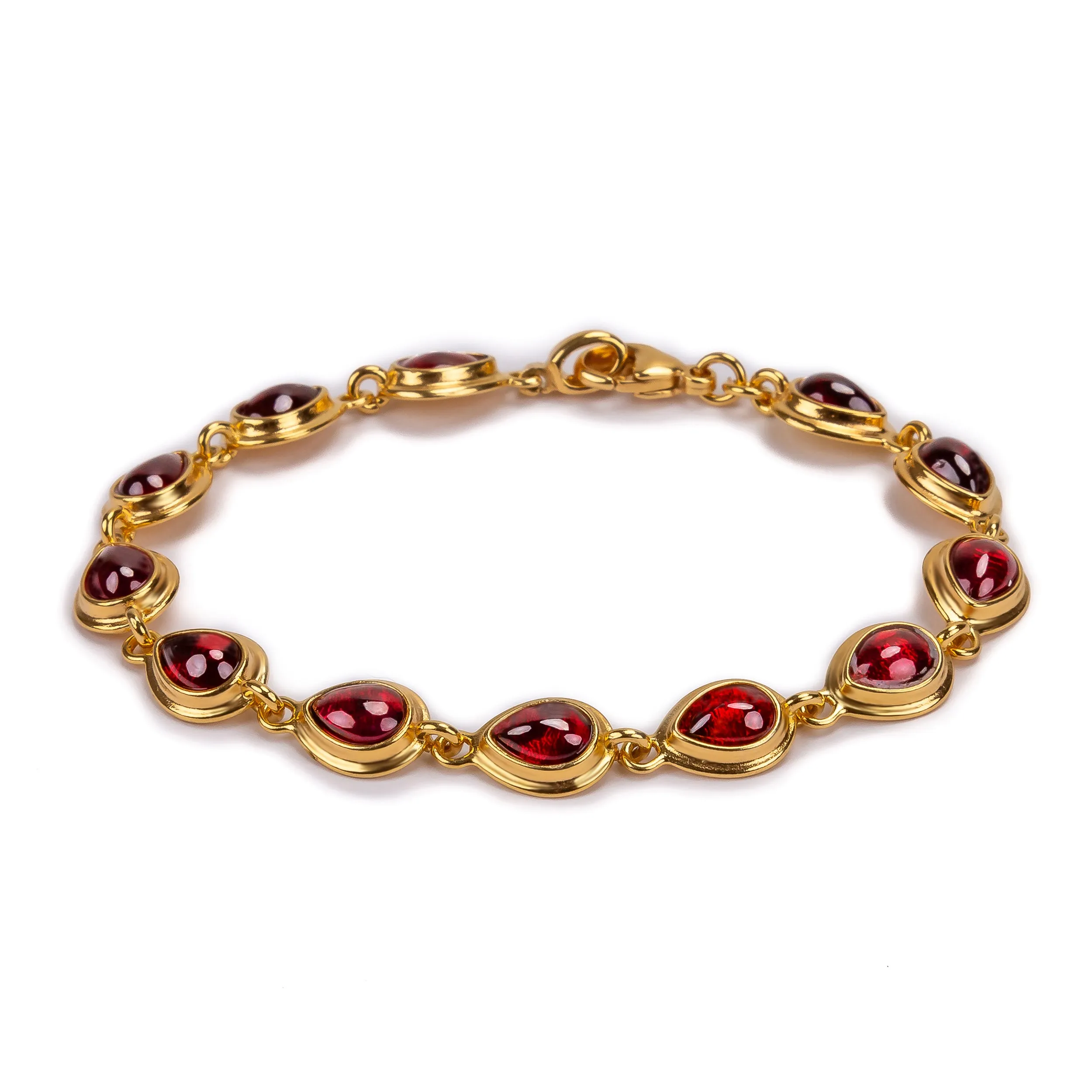 Classic Teardrop Link Bracelet in Silver with 24ct Gold & Garnet sold by Henryka