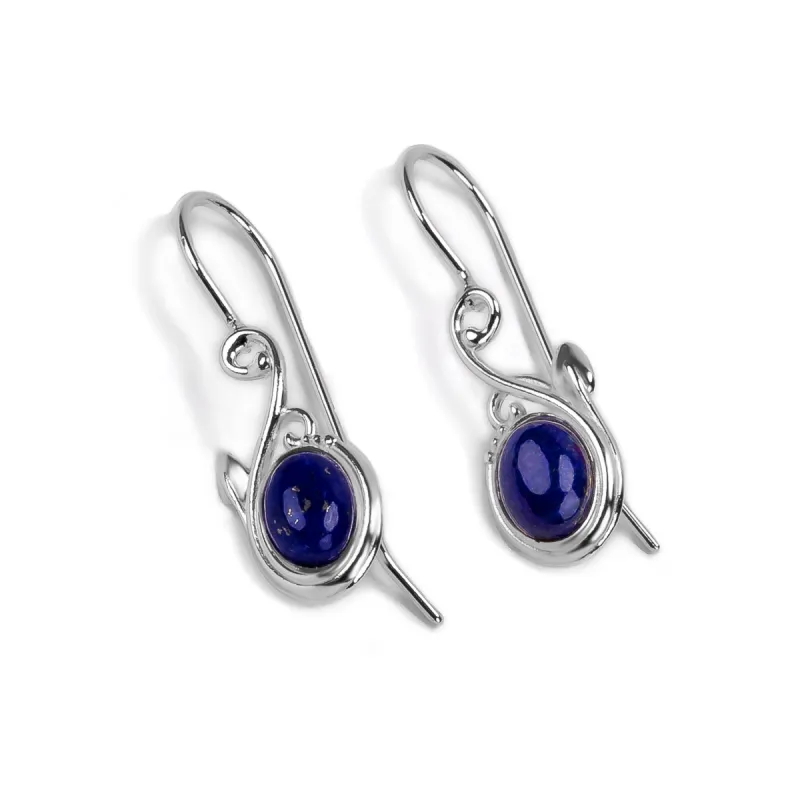 Leaf Motif Hook Earrings in Silver & Lapis Lazuli sold by Henryka