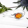 Feather Design Bangle in Silver and Cognac Amber sold by Henryka
