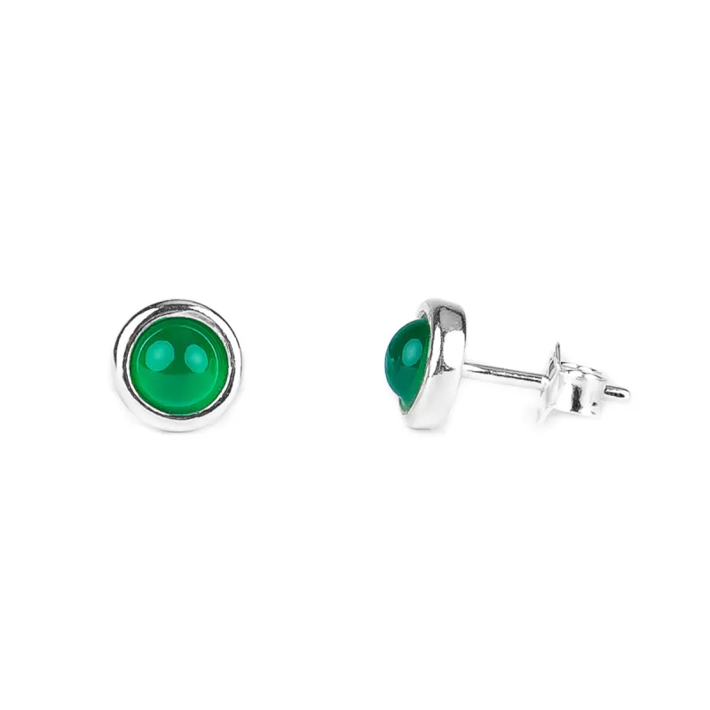 Small Round Stud Earrings in Silver and Green Onyx sold by Henryka