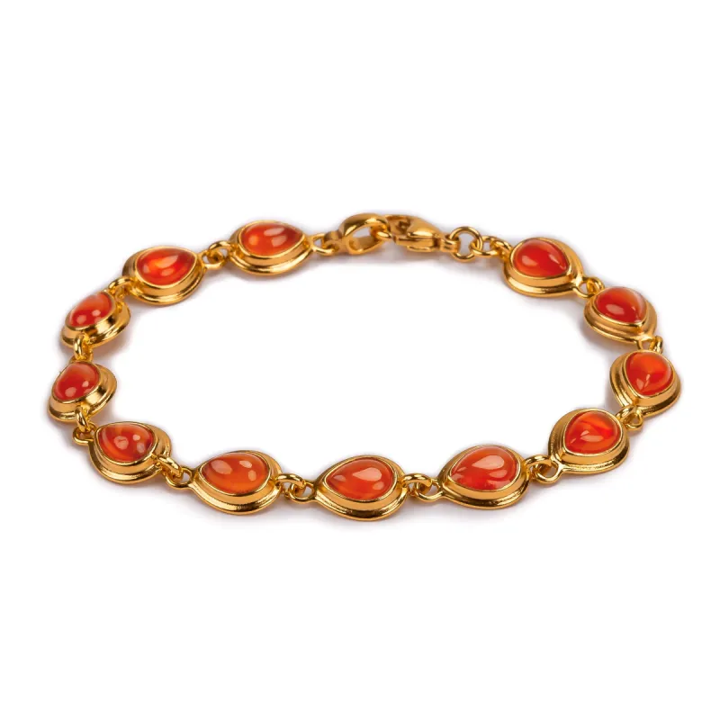 Classic Teardrop Link Bracelet in Silver with 24ct Gold & Carnelian sold by Henryka