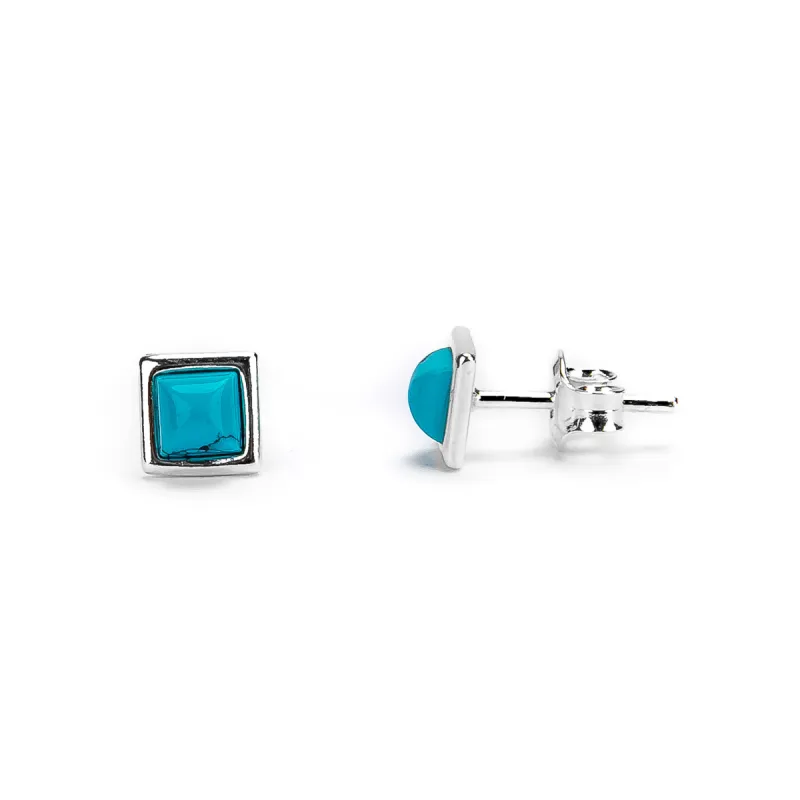 Square Stud Earrings in Silver and Turquoise sold by Henryka