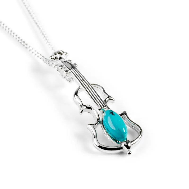 Music Violin Necklace in Silver and Turquoise made by Henryka